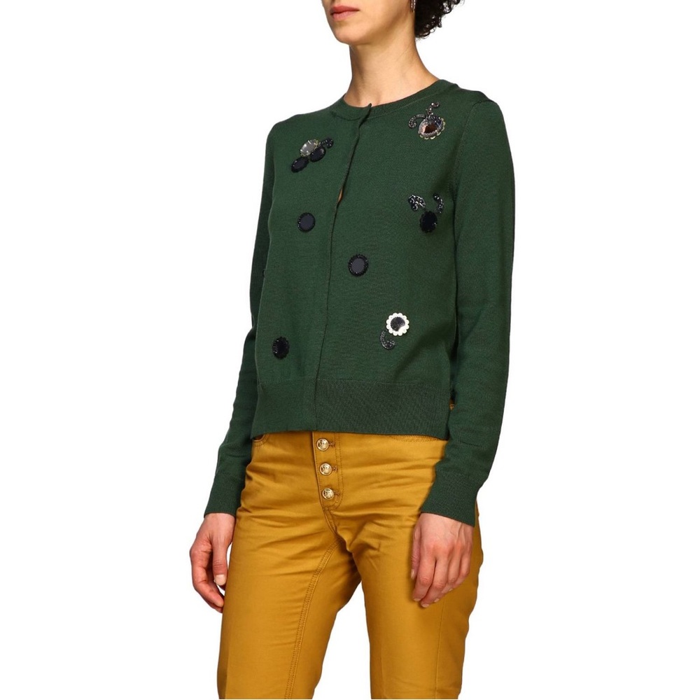 Tory Burch Embroidered Poplin Mirror Appliqué Cardigan Sweater Small